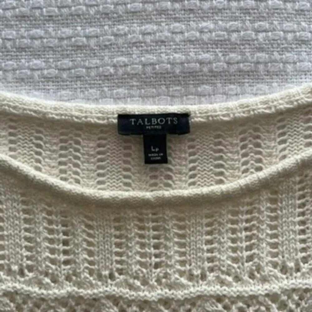 PL Talbots Cream Crochet Style Short-Sleeve Sweater